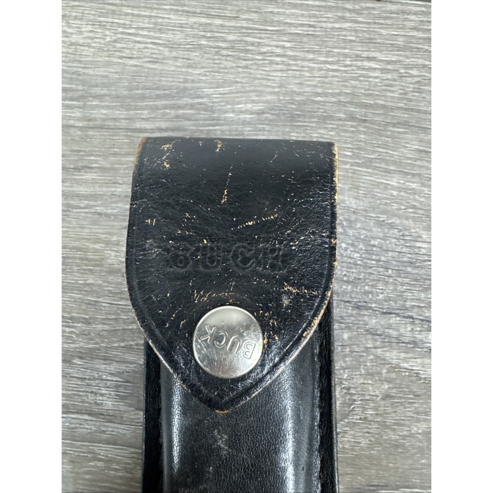 Buck 110 Folding Hunter Knife. 3-dot. (1980-81) USA. Original Leather Sheath - Picture 8 of 9